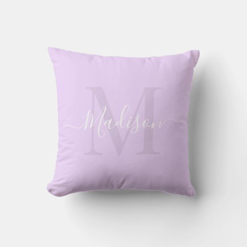 Solid Pastel Pale Purple Custom Monogram Name Throw Pillow