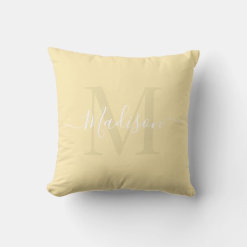 Solid Pastel Pale Yellow Custom Monogram Name Throw Pillow