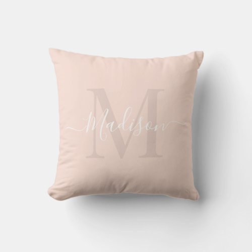 Solid Pastel Peachy Pink Custom Monogram Name Throw Pillow