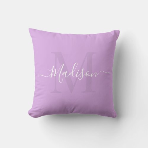 Solid Pastel Plum Purple Custom Monogram Name Throw Pillow