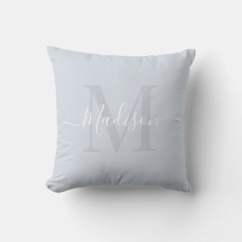 Solid Pastel Powder Blue Custom Monogram Name Throw Pillow