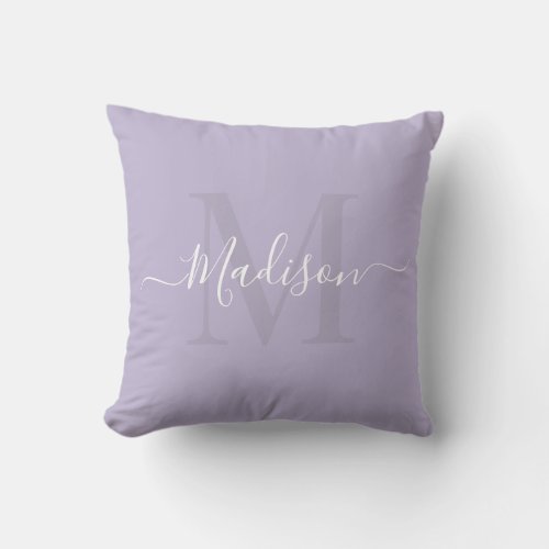 Solid Pastel Purple Gray Custom Monogram Name Throw Pillow