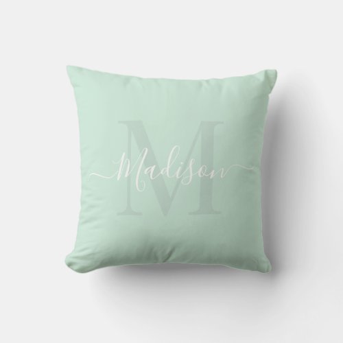Solid Pastel Seafoam Green Custom Monogram Name Throw Pillow
