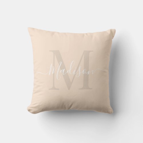 Solid Pastel Soft Peach Custom Monogram Name Throw Pillow