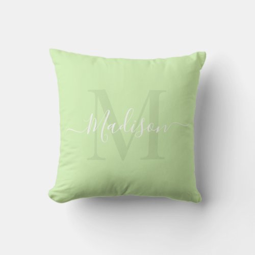 Solid Pastel Tea green Custom Monogram Name Throw Pillow