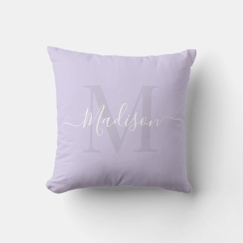 Solid Pastel Violet Blue Custom Monogram Name Throw Pillow