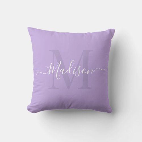 Solid Pastel Wisteria Purple Custom Monogram Name Throw Pillow