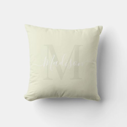 Solid Pastel Yellow Green Custom Monogram Name Throw Pillow
