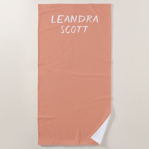 Solid peach coral minimalist personalised beach towel