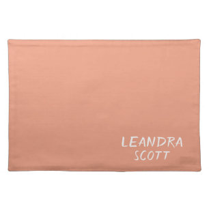Solid peach coral minimalist personalised cloth placemat