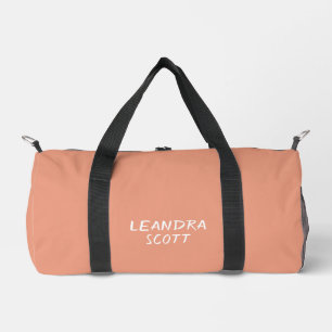 Solid peach coral minimalist personalised duffle bag