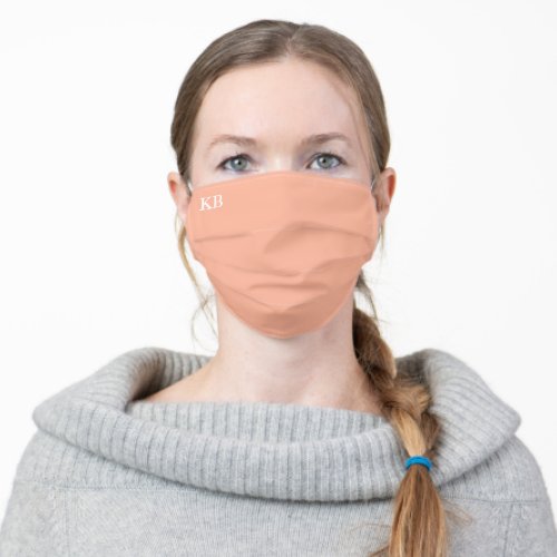 Solid Peach or Salmon with White Monogram Text Adult Cloth Face Mask