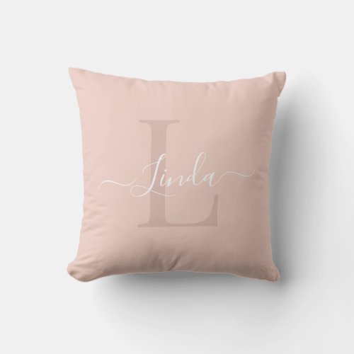 Solid Peach Pink Custom Monogram Name Linda Throw Pillow