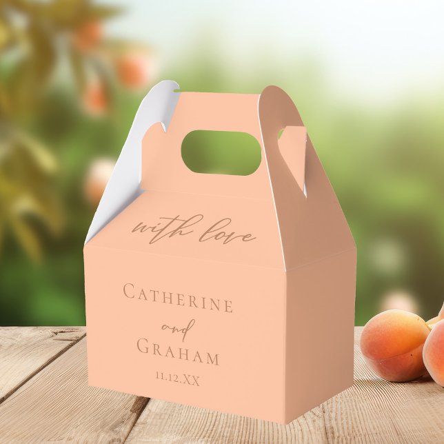 Solid Peach Typography With Love Summer Wedding Favor Boxes (Creator Uploaded)