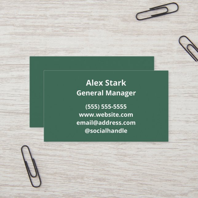 Solid Pine Green Business Cards (Front/Back In Situ)