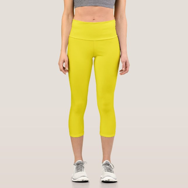 Solid pineapple bright yellow capri leggings (Front)