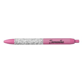Solid pink and crystals black ink pen
