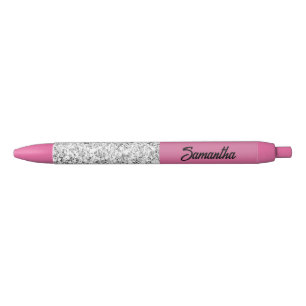 Solid pink and crystals black ink pen