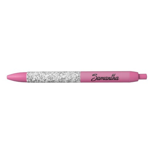 Solid pink and crystals black ink pen