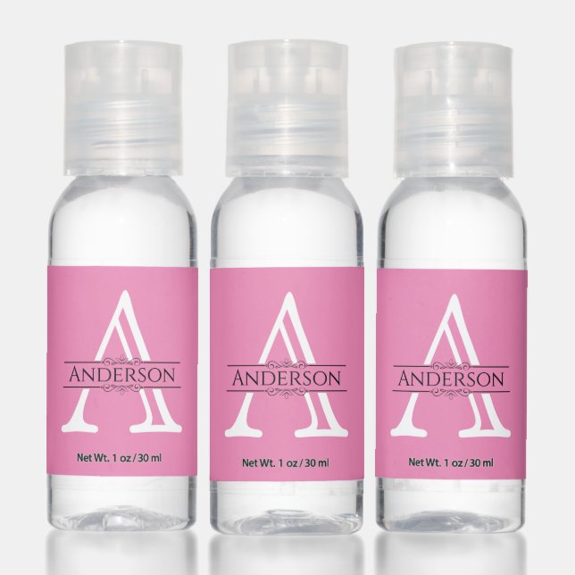 Solid Pink and White Monogram | Travel Bottle Set Hand Sanitizer (Set)