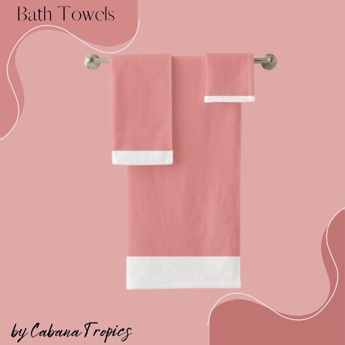 Solid Pink Blush  White Trim Bath Towel Set