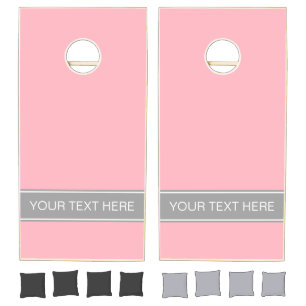 Solid Pink, Dark Gray Ribbon Name Monogram Cornhole Set