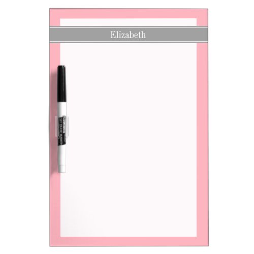 Solid Pink Dark Gray Ribbon Name Monogram Dry Erase Board