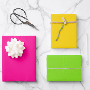 Solid Pink Yellow Green Wrapping Paper Sheets