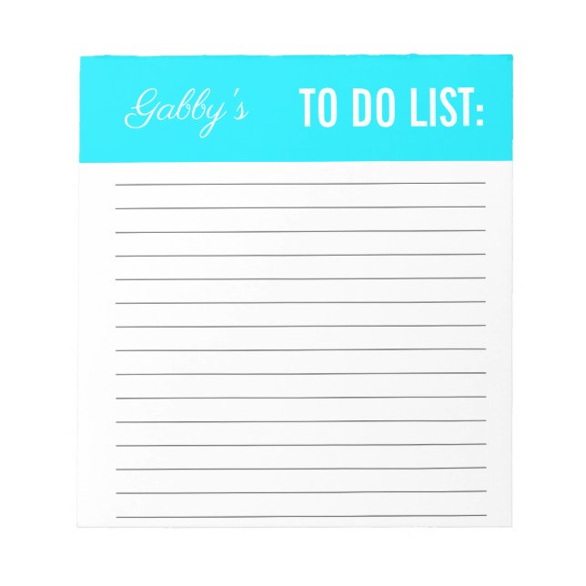 Solid plain blue personalized to do list notepad (Front)