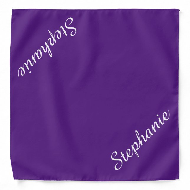 Solid Purple and White Personalized Name for Her Bandana (Front)