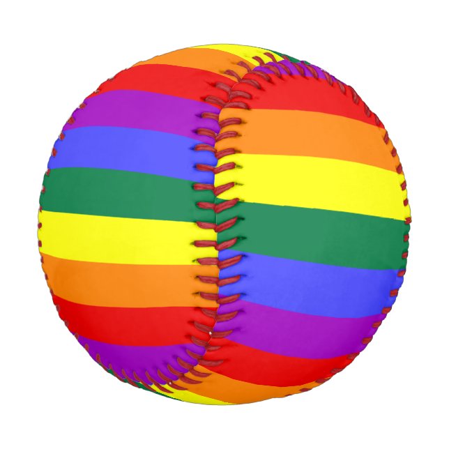 Solid Rainbow Stripe Watercolor Wash Rainbow Baseball (Angled)