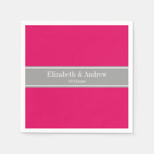 Solid Raspberry, Dark Gray Ribbon Name Monogram Paper Napkins