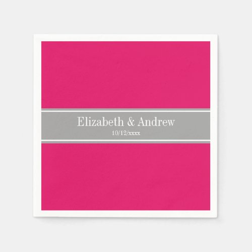 Solid Raspberry Dark Gray Ribbon Name Monogram Paper Napkins