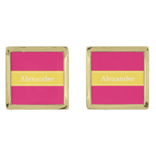 Solid Raspberry, Pineapple Ribbon Name Monogram Cufflinks