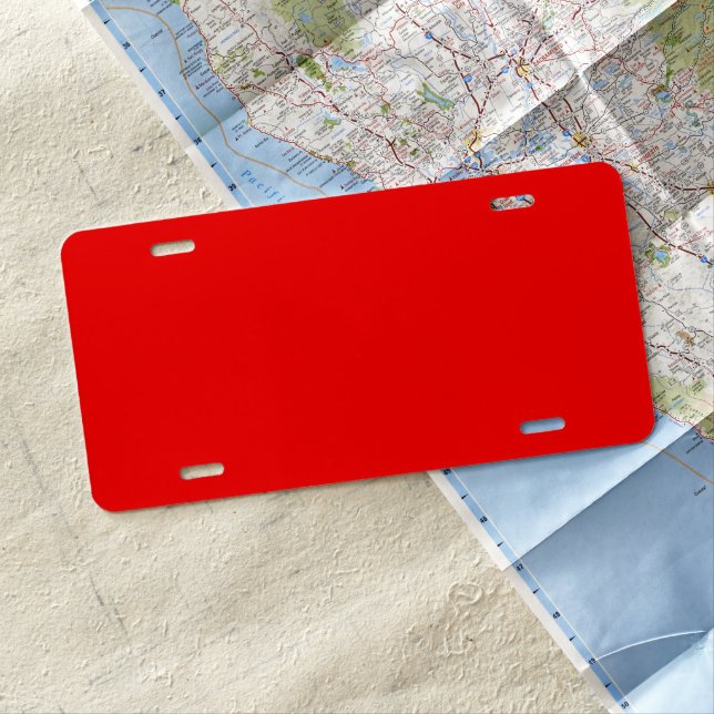 Solid Red Aluminum License Plate Custom Print (In Situ)