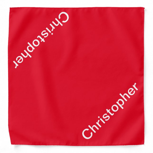 Solid Red and White Personalized Name Bandana (Front)