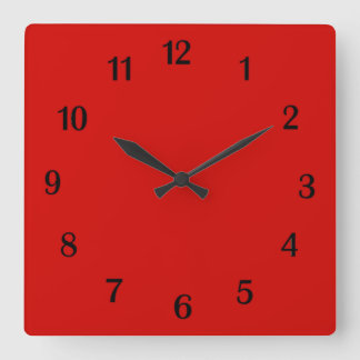 Solid Red Black Numbers Square Wall Clock