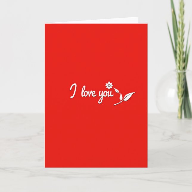 Solid Red I Love You Flower Card (Front)
