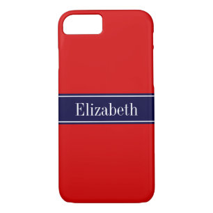 Solid Red, Navy Blue Ribbon Name Monogram iPhone 8/7 Case