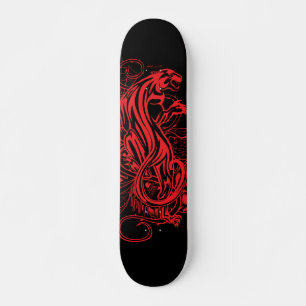 Solid Red Panther Gothic Tattoo Style Bold Skateboard