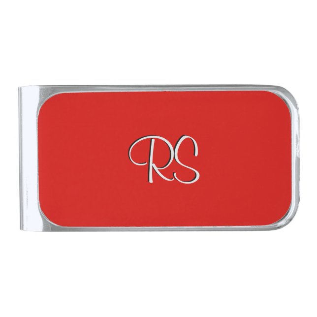 Solid Red Personal Silver Finish Money Clip (Front)