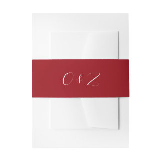 Solid Red Wedding Initials Invitation Belly Band
