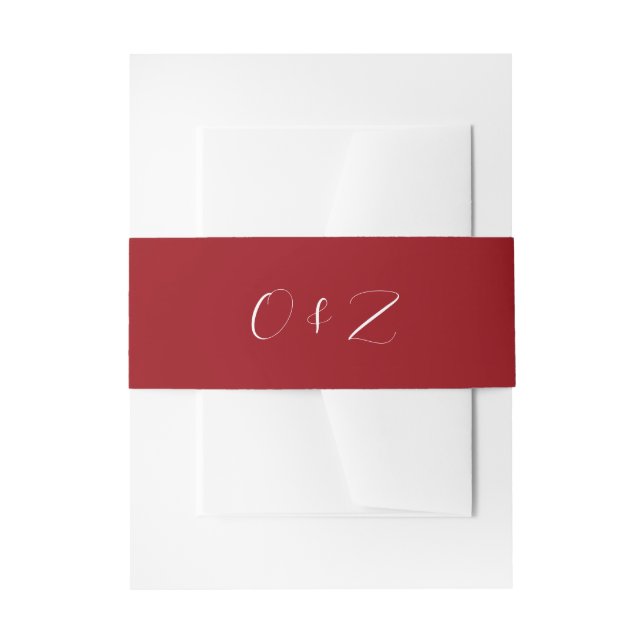 Solid Red Wedding Initials Invitation Belly Band (Front Example)