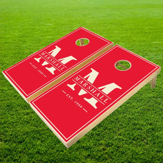 Solid Red with Name & Initial | Cream Cornhole Set (Creator Uploaded)