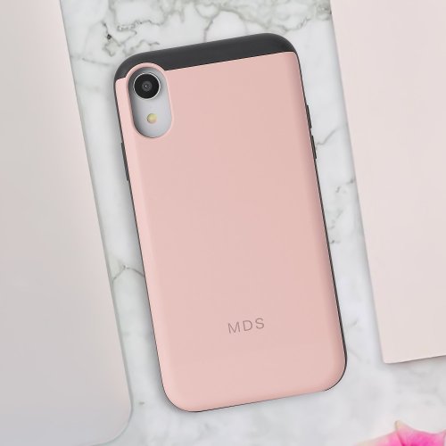 Solid Rose Pink Simple Monogram iPhone XR Slider Case
