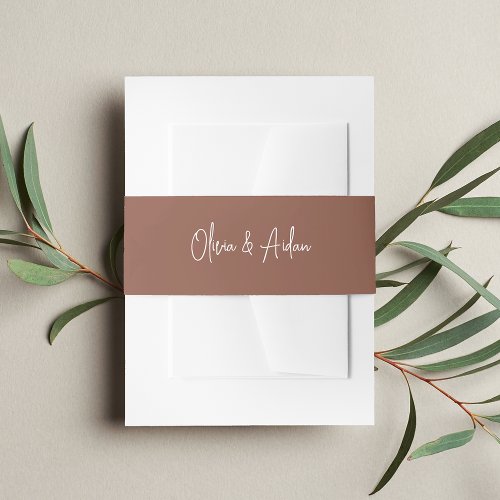 Solid Rust  Handwritten White Lettering Wedding Invitation Belly Band