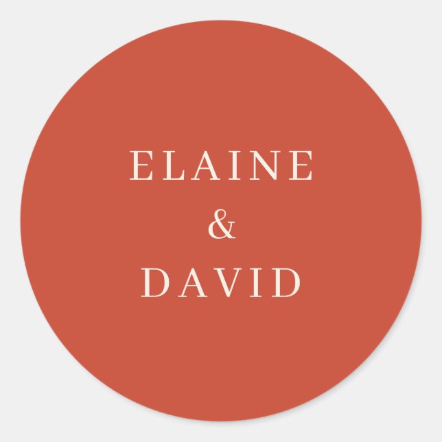 Solid Rustic Orange Modern Wedding Classic Round Sticker (Front)