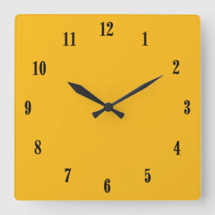 Solid Saffron Yellow / Gold with Black Numbers Square Wall Clock