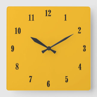 Solid Saffron Yellow / Gold with Black Numbers Square Wall Clock