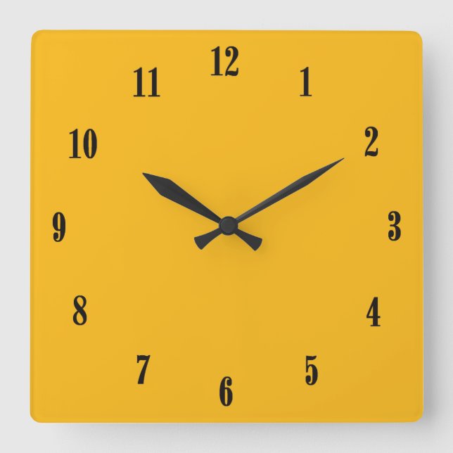 Solid Saffron Yellow / Gold with Black Numbers Square Wall Clock (Front)